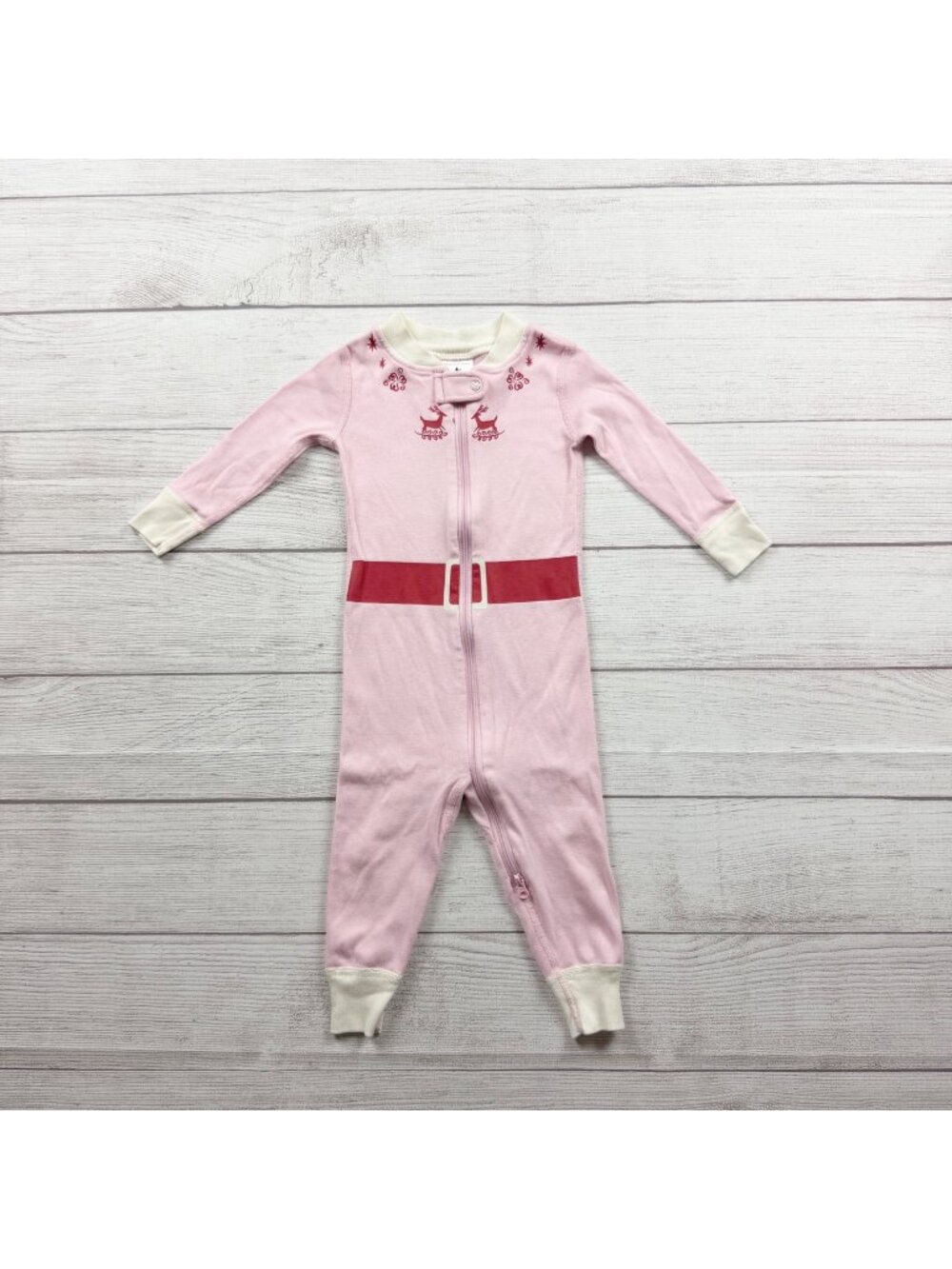 Hanna Andersson Elf Organic Cotton Zip Pajamas Pink Long Sleeve 12-18 Months